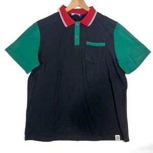PJ Paul Jones Mens 2XL Polo Shirt Black Colorblock Green Short Sleeve Red Collar
